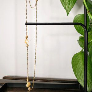 Long Gold Chain Necklace w/ Heart-Shaped "Pearls"